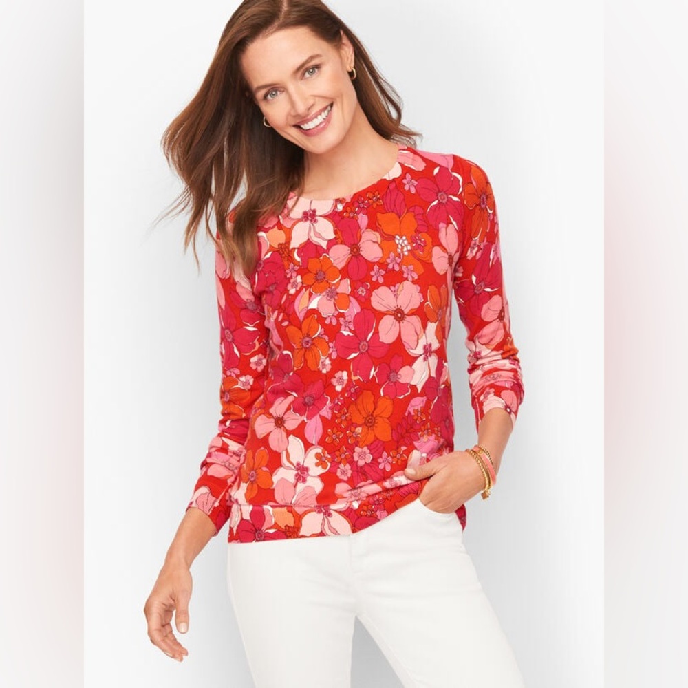 Talbots tossed flowers crewneck sweater